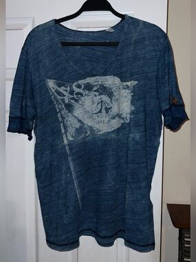 Diesel Men’s  Indigo Blue scoop V-Neck Graphic Tee - XXL